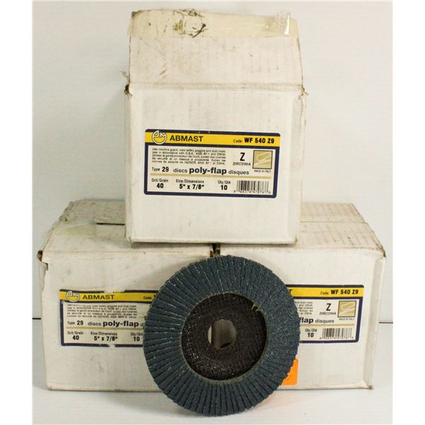 3 BOXES OF ABMAST 5" X 7/8" POLY-FLIP DISCS - GRIT 40, TYPE 29