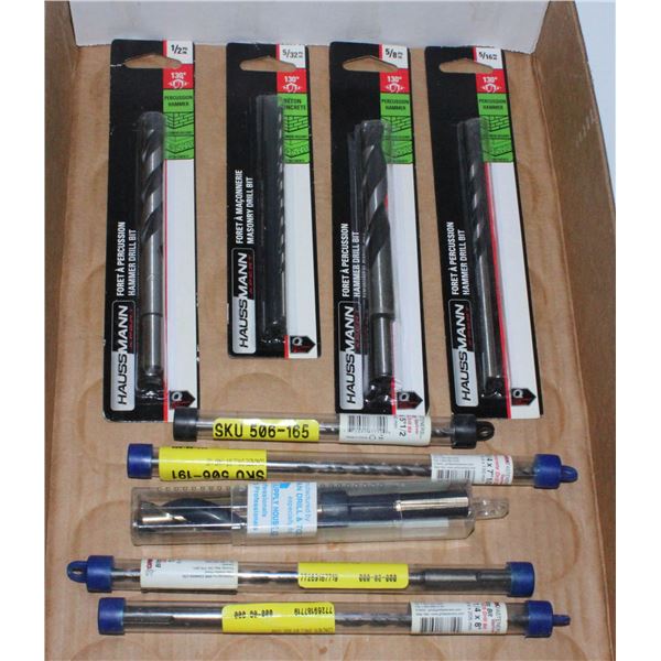 LOT OF 9 ASSORTED DRILL BITS; HIGHSPEED TWIST DRILL, BLITZ BITS, PERCUSSION HAMMER BITS