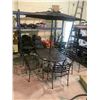Image 1 : 9 PIECE BLACK METAL MESH PATIO TABLE SET, INCLUDES UMBRELLA WITH BASE, STAND, 6 CHAIRS, AND LOVESEAT