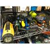 Image 2 : SHELF LOT OF ASSORTED TOOLS INCLUDING; HAND SAWS, WRENCHES, FLASHLIGHTS & MORE