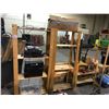 Image 1 : 3 PINE RACKS AND ALL CONTENTS; AUDIO EQUIPMENT, STOOL AND MORE