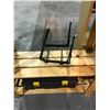 Image 8 : 3 PINE RACKS AND ALL CONTENTS; RUG, DISHES TOOLBOX, SMALL HEATER AND MORE