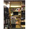 Image 1 : 6 TIER SHELF WITH CONTENTS; DEWALT SAW, BIKE PUMP, RECORDS AND SUBWOOFER