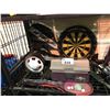 Image 2 : SHELF LOT INCLUDING; GOLF CADDY, HUNTING KNIFE, FISHING TACKLE AND MORE