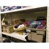 Image 2 : 2 SHELVES OF ASSORTED PUZZLES, STUFFED ANIMALS, CHANDELIER AND MORE