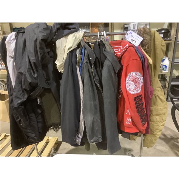 LOT OF ASSORTED JACKETS, HOODIES, SHIRTS, AND MORE, INCLUDES UNDER ARMOUR, CALVIN KLEIN