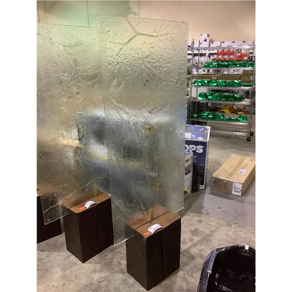 TEXTURED GLASS SCULPTURE TITLED "FOSSIL WALL" WITH RECLAIMED WOOD FROM AN OLD VICTORIA WHARF MADE