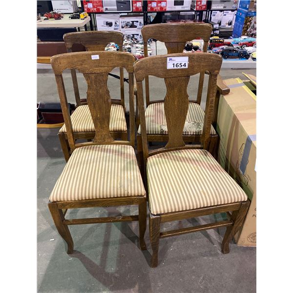 4 WOOD & CLOTH VINTAGE DINING CHAIRS