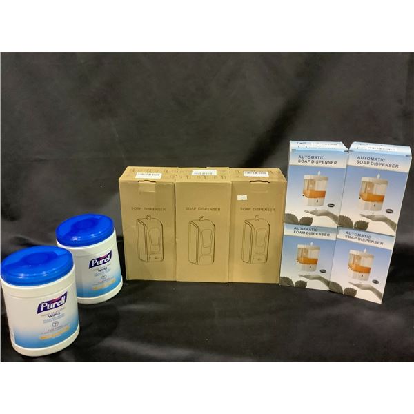 *ALL NEW* 3 SOAP DISPENSERS, 4 AUTOMATIC SOAP DISPENSERS, & 2 PURELL HAND SANITIZING WIPES