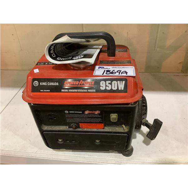 KING CANADA POWERFORCE 950W PORTABLE GENERATOR MODEL# KCG950G