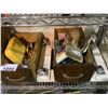 Image 2 : SHELF LOT OF ASSORTED ITEMS INCLUDING; WOOD MOBILE BASE, SCREWDRIVERS, IRWIN SAW, SANDING BLOCKS