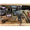 Image 3 : SHELF LOT OF ASSORTED ITEMS INCLUDING WRENCH SET, RATCHET SET, GRINDER WHEELS & MORE