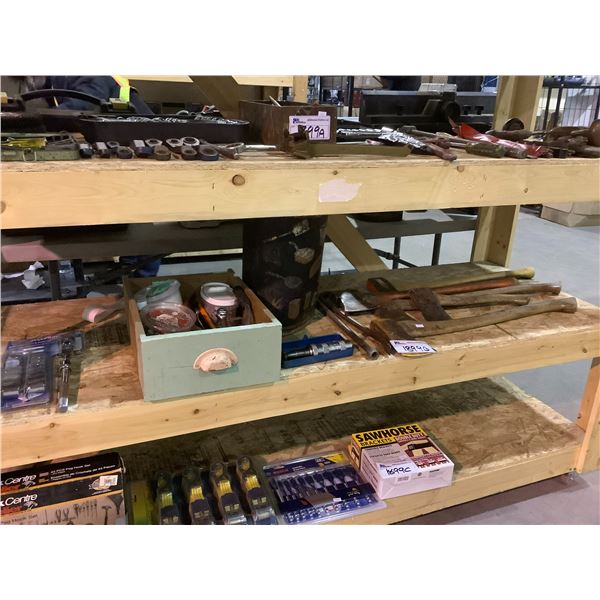 SHELF LOT OF ASSORTED ITEMS INCLUDING; MASTERCRAFT EXTENDABLE RATCHET & SOCKET SET, WESSEL IMPACT