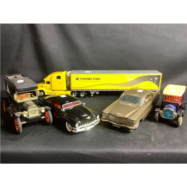 LOT OF 5 ASSORTED SCALE TRUCKS, AND CARS