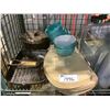 Image 2 : SHELF LOT OF PORTABLE ICE CUBE TOTES, CUTTING BOARDS, CAST IRON BEAN POT, AND MORE