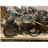 Image 4 : SHELF LOT OF COOKWARE, SKIMMERS, SIFTERS, WHISK'S, AND MORE