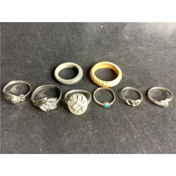 6 PIECES .925 STERLING SILVER RINGS (SOLID NOT PLATED) & 2 GEMSTONE BANDS