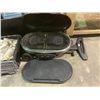 Image 3 : 2 TOTES, OF GLASSWARE, ICE CUBE TRAYS, PORTABLE BBQ, AND GRILL COMBO