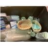 Image 8 : 2 TOTES, OF GLASSWARE, ICE CUBE TRAYS, PORTABLE BBQ, AND GRILL COMBO