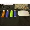 Image 3 : ASSORTED ITEMS INCLUDING; DASHCAM, BIC LIGHTERS, BAG OF ASSORTED CHANGE & APPLE MOUSE