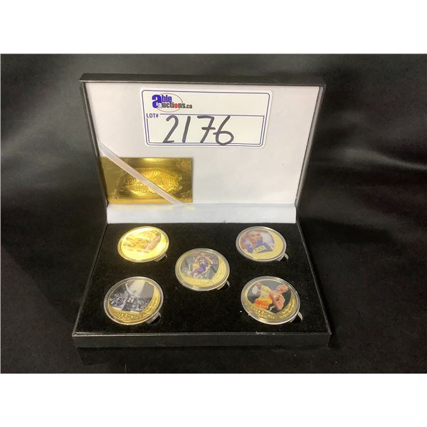 5, KOBE BRYANT GOLD PLATED BASKETBALL COLLECTOR COINS WITH CASE