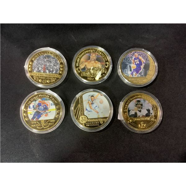 6 GOLD PLATED HOCKEY, BOXING , AND MORE COLLECTOR COINS