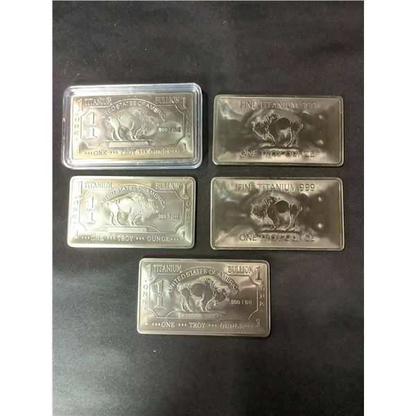 5X  1 TROY OUNCE .999 FINE TITANIUM BARS