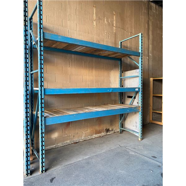 1 BAY OF 3 SHELF PALLET RACKING INCLUDES:  2X 10' UPRIGHTS 6X 104" SHELF CROSS BARS, SHELF WIDTH 34"