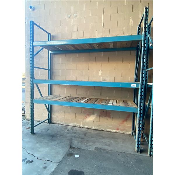 1 BAY OF 3 SHELF PALLET RACKING INCLUDES:  2X 10' UPRIGHTS 6X 104" SHELF CROSS BARS, SHELF WIDTH 34"