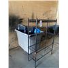 Image 2 : ROLLING BIN WITH TOTE CONTENTS, SMALL BLACK RACK (ROLLING BIN HAS CRACK IN BOTTOM)