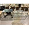 Image 1 : GLASS MOBILE COFFEE TABLE & ENTERTAINMENT STAND WITH GLASS SHELVES (MISSING PEGS FOR SHELVES)