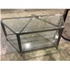 Image 8 : GLASS MOBILE COFFEE TABLE & ENTERTAINMENT STAND WITH GLASS SHELVES (MISSING PEGS FOR SHELVES)