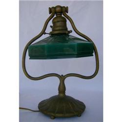 Tiffany Studios harp lamp base #419, signed & numbered , cased glass shade