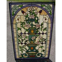 Leaded stained & beveled glass panel with jewels