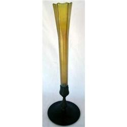 Tiffany Bud vase in bronze base, signed