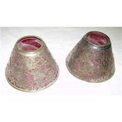 Tiffany Studios Sterling silver shades with cranberry glass inserts