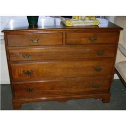 Cherry five drawer chest , paper label John Wanamaker