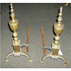 Pair of brass urn top andirons