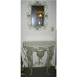 Marble top iron console with iron frame mirror