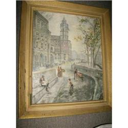 Oil on canvas Street Scene