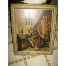 Oil on board Humanists scene