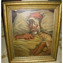 Oil on board Man in bed, N. DeAngelis