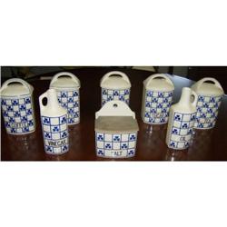 8 pieces Blue & white canister/spice set inc salt