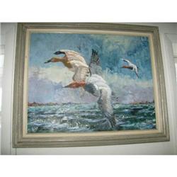 Large oil on canvas Duck's in flight