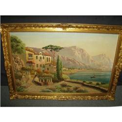 Large oil on canvas Mediterranean landscape