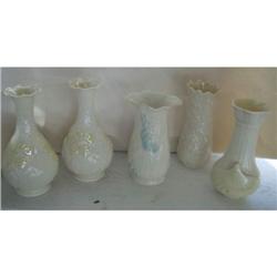 Five Belleek vase, inc Brown Belleek mark