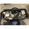Image 2 : HUSKY MOBILE TOOL TOTE WITH CONTENTS INCLUDING; WORK LIGHT, SPRAY PAINT, FOOT PUMP & MORE