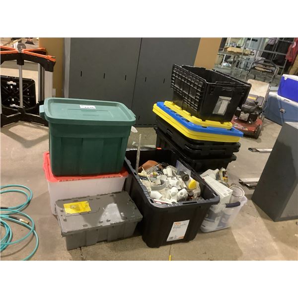 TOTE WITH PLUMBING CONTENTS & 5 TOTES