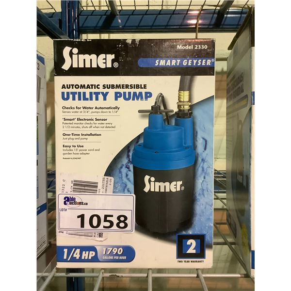 SIMER AUTOMATIC SUBMERSIBLE 1/4HP 1790 GPM UTILITY PUMP