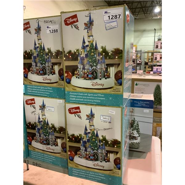 2 DISNEY ANIMATED CASTLE WITH LIGHTS & MUSIC - BROKEN TIP ON CASTLES